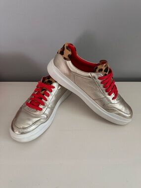 Cole Haan GrandPro, Rally, Court Sneakers, Metallic Gold, Animal Print, Sz 10.5